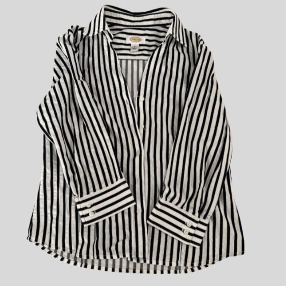 Talbots Navy White Stripe Button Down Shirt Long Sleeve Size 8